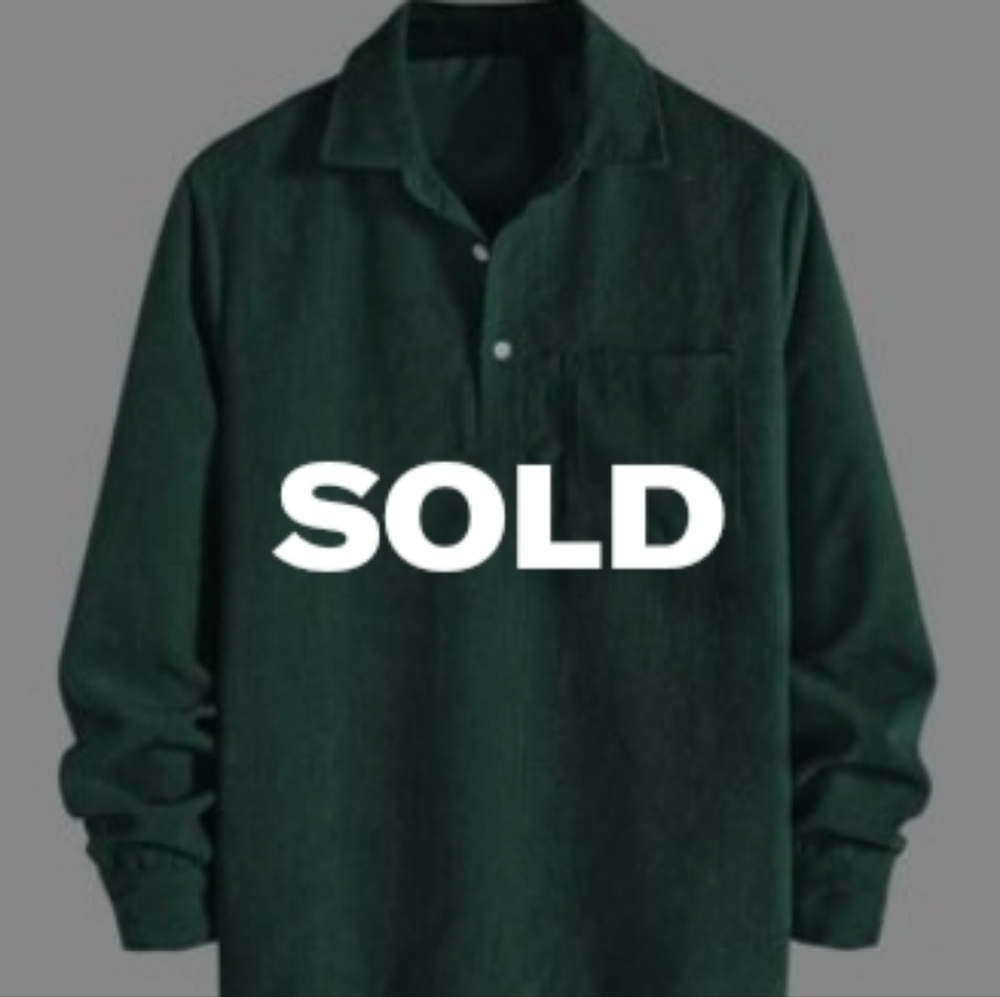 NWOT Men's Corduroy Deep Green Half-Button Long Sleeve Polo